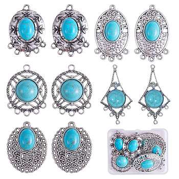 10pcs Turquoise+alloy pendant Vintage alloy earring head diy handmade material(5 styles), Antique Silver, 40.50x24mm,Hole:2.50mm