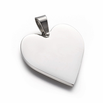 304 Stainless Steel Pendants, Heart, Stainless Steel Color, 25x23.5x1.4mm, Hole: 4x7mm