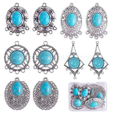 Antique Silver Turquoise Mixed Shapes Synthetic Turquoise Pendants