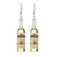 Wine Bottle Resin Dangle Earrings, Iron Earrings for Women, Champagne Yellow, 70x12mm(EJEW-JE05878-01)