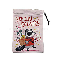 Printed Lint Packing Pouches Drawstring Bags, Birthday Gift Storage Bags, Rectangle, Raccoon Pattern, 18x13cm(PAAG-PW0006-06C)