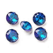 K9 Glass Rhinestone Pointed Back Cabochons, Random Color Back Plated, Faceted, Diamond, Flower Pattern, Bermuda Blue, 10x6mm(RGLA-P030-06B-001BB)