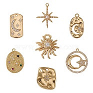 7Pcs 7 Style Brass Micro Pave Cubic Zirconia Pendants, Moon & Star & Round & Rectangle, Golden, 1pc/style(FIND-SZ0002-13)