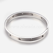 304 Stainless Steel Bangles, Star, Stainless Steel Color, 1-7/8 inchx2-1/4 inch(48x57mm)(BJEW-P192-13P)