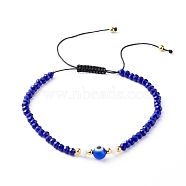 Adjustable Nylon Thread Braided Bead Bracelets, Faceted Rondelle Glass Beads, Handmade Evil Eye Lampwork Round Bead, Blue, Inner Diameter: 2-1/2 inch(6.4~11.7cm)(BJEW-JB06440-02)