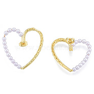 Heart Brass Stud Earring for Women, with ABS Plastic Pearl Beads, Nickel Free, Real 18K Gold Plated, 31.5x30.5mm, Pin: 0.7mm(EJEW-N011-103)