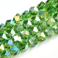 Electroplate Transparent Glass Beads Strands, AB Color Plated, Faceted, Round, Lime Green, 6x5.5x5.5mm, Hole: 1mm, about 100pcs/strand, 22.44 inch(57cm)(X-EGLA-T019-06D)