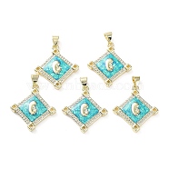 Rack Plating Brass Micro Pave Clear Cubic Zirconia Pendants, with Synthetic Opal, Cadmium Free & Lead Free, Long-Lasting Plated, Real 18K Gold Plated, Flat Round, Rhombus, 25x22.5x3.5mm, Hole: 5x3.5mm(KK-C041-06G-G)