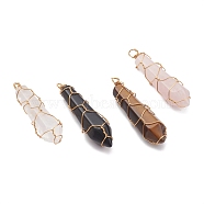Natural Mixed Gemstone Pendants, with Golden Copper Wire Findings Wrapped, Bullet, 35~39x9.5x8.5mm, Hole: 2mm(PALLOY-JF00615)