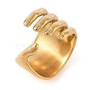 304 Stainless Steel Hand Shape Open Cuff Rings for Women, Real 18K Gold Plated, Inner Diameter: 17mm(RJEW-Z058-02G)