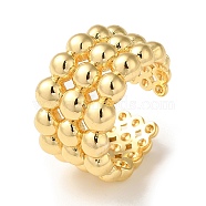 Rack Plating Brass Open Cuff Rings for Women, Round Ball Beaded, Real 18K Gold Plated, Inner Diameter: 17.6mm(RJEW-M162-11G)