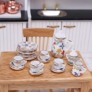 Mini Ceramic Tea Sets, including Cup, Teapot, Saucer, Micro Landscape Garden Dollhouse Accessories, Pretending Prop Decorations, Flower, 13~27mm, 15pcs/set(BOTT-PW0011-44H)