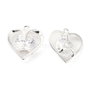 Glass Pendants, with Brass Finding, Heart Charms, Silver, 15x14.5x5.5mm, Hole: 1mm(KK-R145-05S)