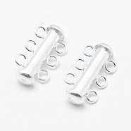 Sterling Silver Slide Lock Clasps, Peyote Clasps,, Silver, 18~19x11x6mm, Hole: 2mm(STER-K035-02)