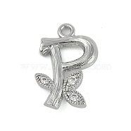 Brass Crystal Rhinestone Letter Links Connector Charms, Real Platinum Plated, Letter P, 16x10x4mm, Hole: 1.2mm and 1.5mm(KK-S395-06P-P)