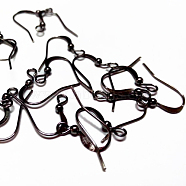 Brass French Earring Hooks, Flat Earring Hooks, Nickel Free, with Beads and Horizontal Loop, Gunmetal, 15mm, Hole: 2mm, 21 Gauge, Pin: 0.7mm(KK-Q365-B-NF)