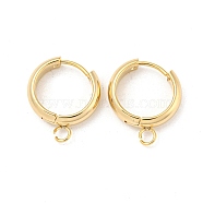 201 Stainless Steel Huggie Hoop Earring Findings, with Horizontal Loop and 316 Surgical Stainless Steel Pin, Real 24K Gold Plated, 16x4mm, Hole: 2.5mm, Pin: 1mm(STAS-P283-01W-G)