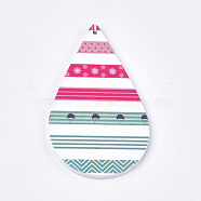 Printed Wooden Big Pendants, Dyed, teardrop, Colorful, 59x36x2.5mm, Hole: 1.5mm(WOOD-S051-01M)