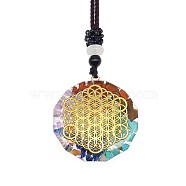 Orgonite Chakra Natural & Synthetic Mixed Stone Pendant Necklaces, Nylon Thread Necklace for Women, Flat Round, Flower, 25.59 inch(65cm)(PZ4674-11)
