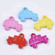 Opaque Acrylic Pendants, School Bus, Mixed Color, 19.5x25x4.5mm, Hole: 3mm, about 450pcs/500g(SACR-N008-074)