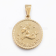 Real 18K Gold Plated 304 Stainless Steel Pendants, Flat Round with Twelve Constellation/Zodiac Sign, Capricorn, 29x25x3.2mm, Hole: 9x4.5mm(X-STAS-H372-01F)
