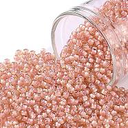 TOHO Round Seed Beads, Japanese Seed Beads, (924) Peach Lined Topaz, 11/0, 2.2mm, Hole: 0.8mm, about 5555pcs/50g(SEED-XTR11-0924)