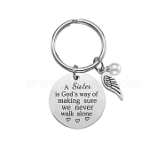 Stainless Steel Keychain, Quote Pendants, Wing with Word, Stainless Steel Color<P>Size: about 3cm in diameter, packing box: 8x5x2.7cm.(KEYC-WH0022-014)