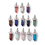Natural & Synthetic Mixed Gemstone Big Pendants, 7 Chakra Faceted Bullet Charms, with Platinum Plated Brass Findings and Colorful Rhinestone, Cadmium Free & Lead Free, Mixed Dyed and Undyed, 55x22.5x16mm, Hole: 8x5mm(G-I342-01P)
