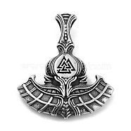 Viking 304 Stainless Steel Big Pendants, Mjolnir Thor Hammer with Valknut Charm, Antique Silver, 50.5x43.5x11.5mm, Hole: 12x6.5mm(STAS-N105-02D-AS)