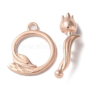 925 Sterling Silver Toggle Clasps, Long-Lasting Plated, Flower with 925 Stamp, Rose Gold, Ring: 14x12x1mm, Hole: 1.5mm, Flower: 17.5x4.5x5.5mm, Hole: 1.4mm(STER-D005-08RG)