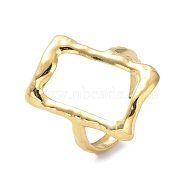 304 Stainless Steel Open Cuff Rings, Hollow Rectangle, Real 18K Gold Plated, Inner Diameter: 18mm(RJEW-L109-012G)