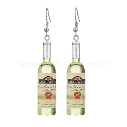 Wine Bottle Resin Dangle Earrings, Iron Earrings for Women, Champagne Yellow, 70x12mm(EJEW-JE05878-01)