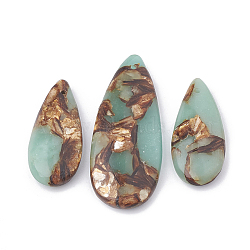 Assembled Synthetic Bronzite and Aqua Terra Jasper Pendants, teardrop, 36~50x15~21x6~7mm, Hole: 1mm, 3pcs/set(X-G-S328-003I)