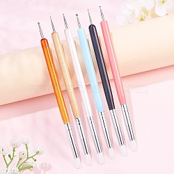 Double Different Head Nail Art Dotting & Sculpture Tools, UV Gel Nail Brush Pens, Wood Handle, Silicone & Stainless Steel Pen Point, Mixed Color, 150x7.5mm, 5pcs/set(MRMJ-Q059-008)