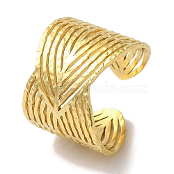 PVD Vacuum Plating 201 Stainless Steel Leaf Open Cuff Rings for Unisex, Real 18K Gold Plated, 16.5mm, 16mm(RJEW-C092-27G)