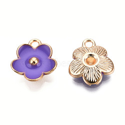 Light Gold Plated Alloy Enamel Pendants, Flower, Blue Violet, 13x11.5x3mm, Hole: 1.6mm(ENAM-R136-16D)