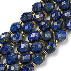 Natural Lapis Lazuli Beads Strands, Faceted, Oval, with Seed Beads, 8~9x6~8mm, Hole: 1~1.2mm, about 17~19pcs/strand, 7.09~7.87 inch(18~20cm)(G-N342-51)