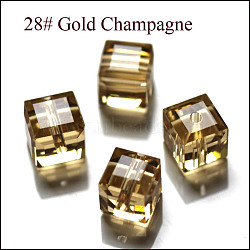 K9 Glass, Imitation Austrian Crystal Beads, Grade AAA, Faceted, Cube, Gold, 8x8x8mm(size within the error range of 0.5~1mm), Hole: 0.9~1.6mm(SWAR-F074-8x8mm-28)