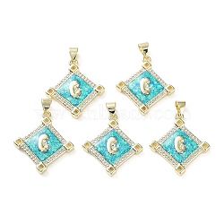 Rack Plating Brass Micro Pave Clear Cubic Zirconia Pendants, with Synthetic Opal, Cadmium Free & Lead Free, Long-Lasting Plated, Real 18K Gold Plated, Flat Round, Rhombus, 25x22.5x3.5mm, Hole: 5x3.5mm(KK-C041-06G-G)