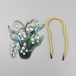 Lily of the Valley Acrylic Hanging Suncatchers, with Rope, for Garden Outdoor Hanging Decorations, Green, 150x130x2mm(AJEW-WH20064-65)