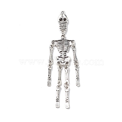 Halloween Tibetan Style Alloy Big Pendants, Skeleton Charm, Antique Silver, 96x22x5mm, Hole: 1.8mm(FIND-C029-01A-AS)