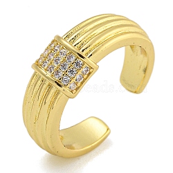 Rack Plating Brass Micro Pave Cubic Zirconia Cuff Rings for Women, Cadmium Free & Lead Free, Long-Lasting Plated, Real 18K Gold Plated, 8mm, Inner Diameter: 17mm(RJEW-I107-09G)