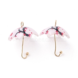 Acrylic Pendants, with Golden Plated Alloy Findings, 3D Umbrella with Flower Pattern, Red, 23x18x18mm, Hole: 1.6mm(MACR-C010-09E)