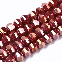 Electroplate Glass Beads Strands, AB Color Plated, Faceted, Round, FireBrick, 6x4.5mm, Hole: 1.2mm, about 98~99pcs/strand, 17.32~17.71 inch(44~45cm)(EGLA-S194-01A-A02)