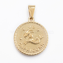 Real 18K Gold Plated 304 Stainless Steel Pendants, Flat Round with Twelve Constellation/Zodiac Sign, Capricorn, 29x25x3.2mm, Hole: 9x4.5mm(X-STAS-H372-01F)