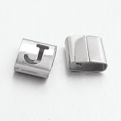 Tarnish Resistant Letter Style 201 Stainless Steel Square Slide Charms, Letter.J, 9x8x4mm, Hole: 8x3mm(STAS-L132-11)