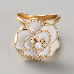 Flower Zinc Alloy Scarf Ring Clip, Shawl Button Brooches for Women, with Resin Pearl, Golden, 24.5x24mm(AJEW-WH0348-834C)