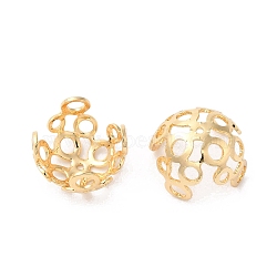 Brass Bead Caps, Hollow Out 4-Petal Flower, Real 18K Gold Plated, 8x12x12mm, Hole: 2mm(KK-G465-09G)