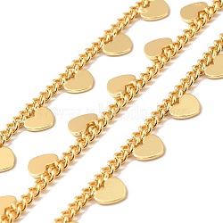 Rack Plating Brass Curb Chains, with Heart Charms, Long-Lasting Plated, Unwelded, with Spool, Cadmium Free & Nickel Free & Lead Free, Real 18K Gold Plated, 3.5x2.5x1.5mm(CHC-I040-07G)