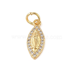 Brass Micro Pave Clear Cubic Zirconia Charms, with Jump Ring, Real 18K Gold Plated, Horse Eye, 14.5x6x2.5mm, Hole: 3mm(KK-E111-32A-G)